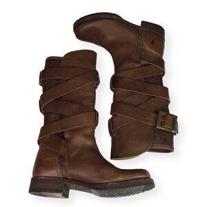 FRYE Veronica Tooled Floral Brown Leather Boots Size 6.5